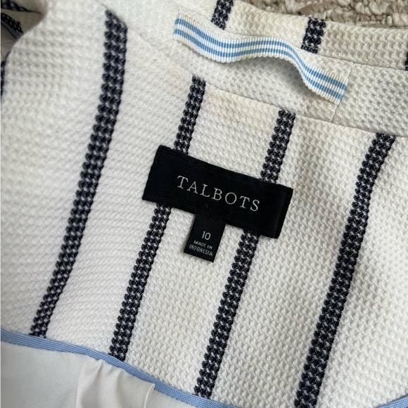 Talbots Pinstripe Nautical Coastal Blazer Size 10 Cream Navy - Picture 12 of 16
